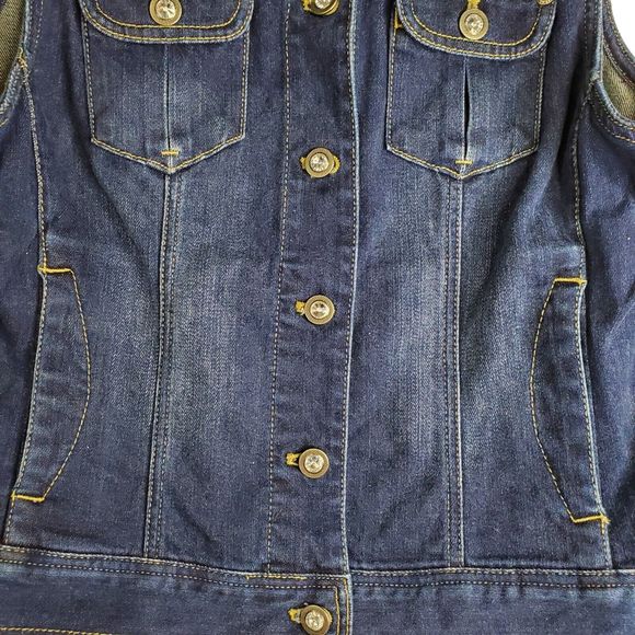 Chico’s Platinum Denim Vest Womens SIZE 0 Bling Buttons Pockets - Picture 5 of 9